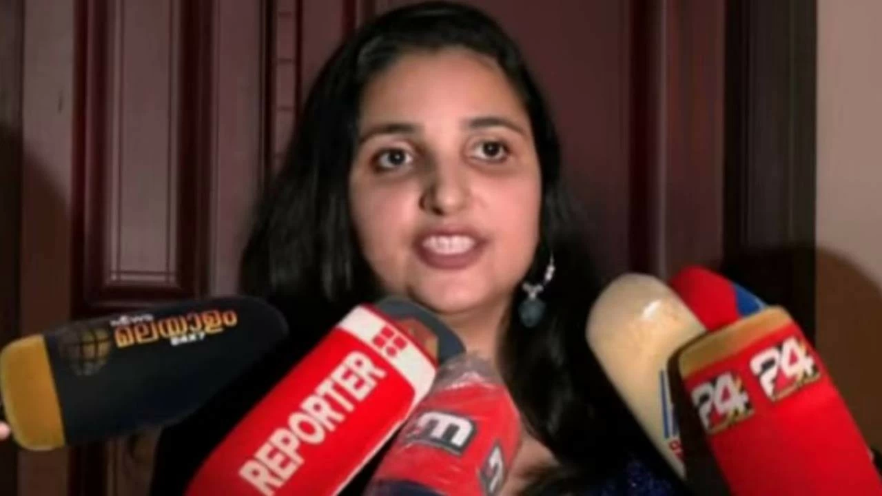 Actor-model Rini George speaking to media in Ernakulam