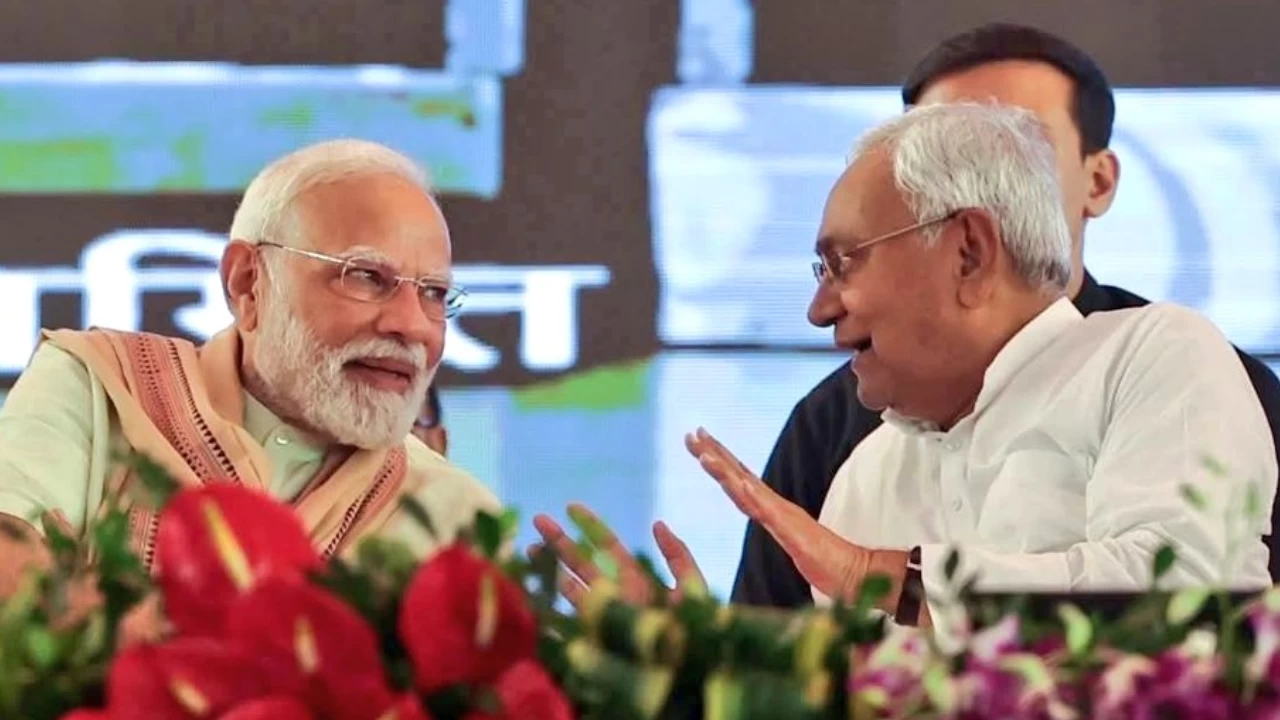 PM Modi with Nitish Kumar at a rally in Bihar