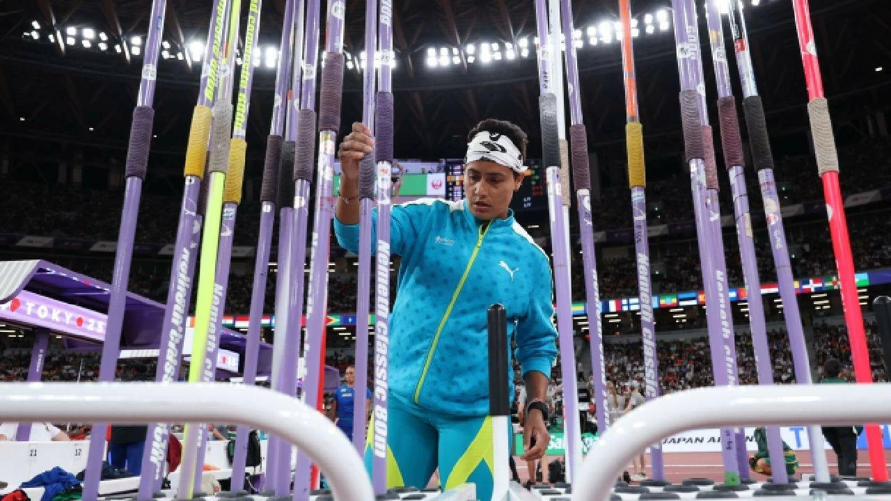 
Annu Rani of Team India inspects the javelins as she prepares to compete in the Women's Javelin Throw Qualification on day seven of the World Athletics Championships Tokyo 2025 at National Stadium on September 19, 2025 in Tokyo.
