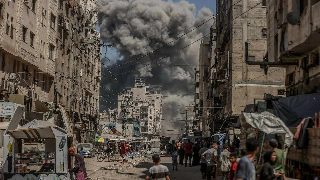 Smoke rises from a building after an Israeli army attack on the al-Nasr neighborhood in Gaza City, Gaza on September 12, 2025.