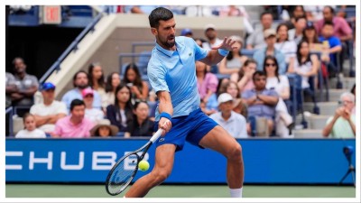 Novak Djokovic in action at the US Open on August 19.