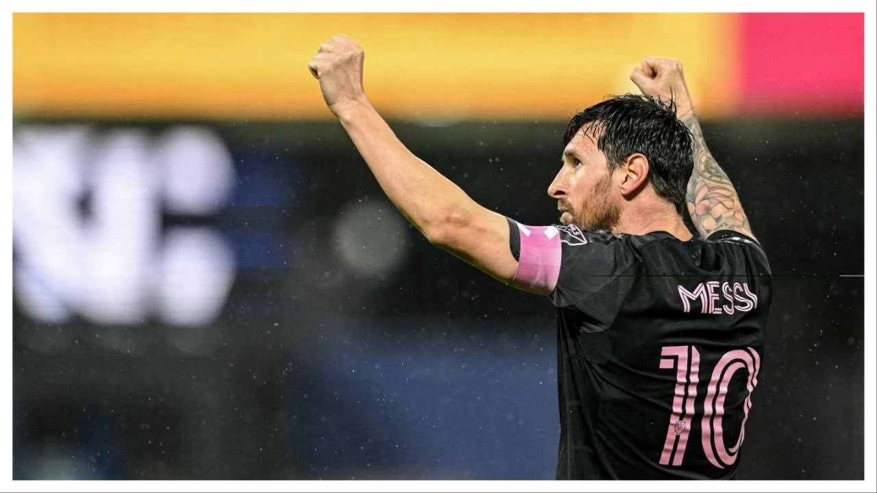 Inter Miami forward Lionel Messi celebrates his goal against New York City. 