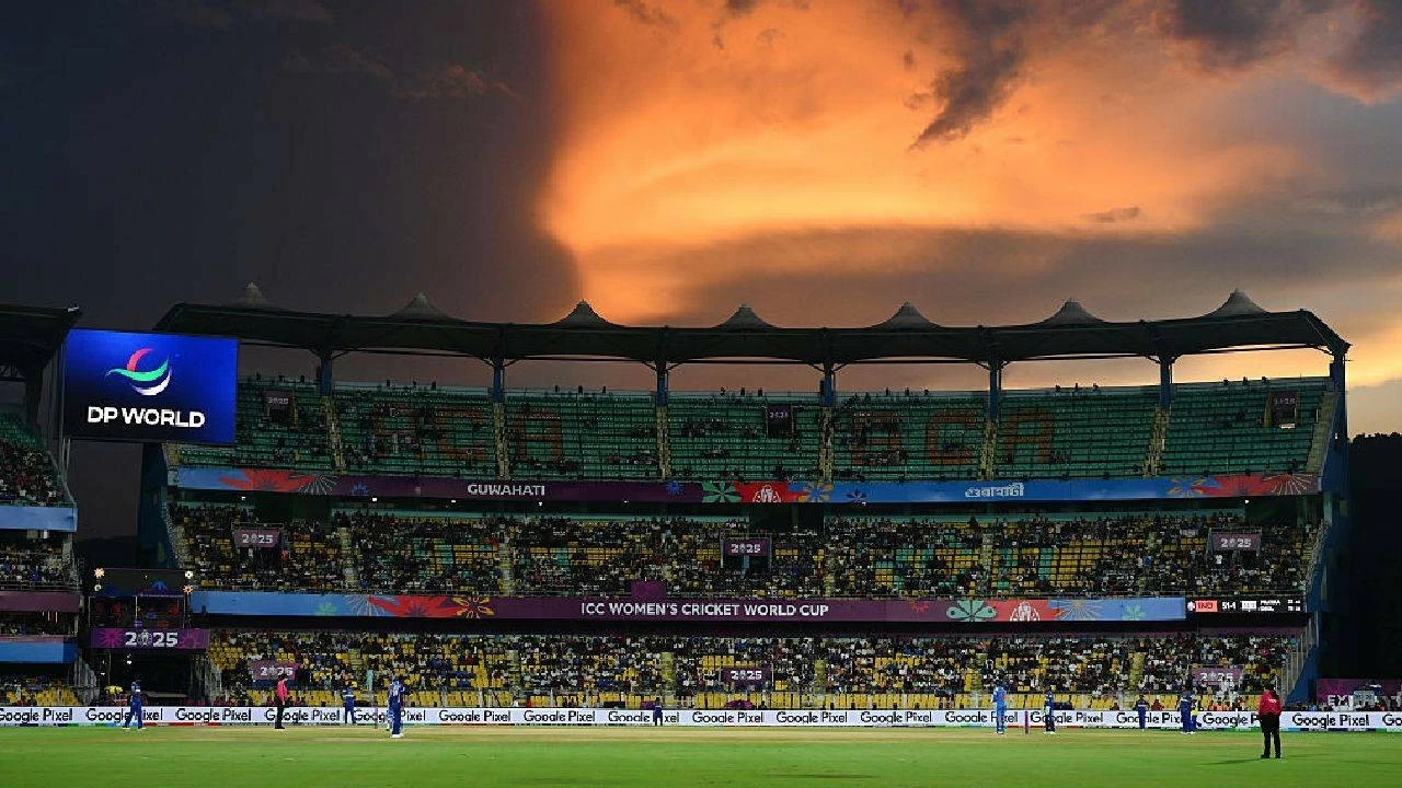 A general view of play inside the stadium during the ICC Women&#039;s Cricket World Cup India 2025 match between India and Sri Lanka at Barsapara Cricket Stadium on September 30, 2025 in Guwahati, India. 
