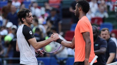 Giovanni Mpetshi Perricard defeats Taylor Fritz at Shanghai Masters.