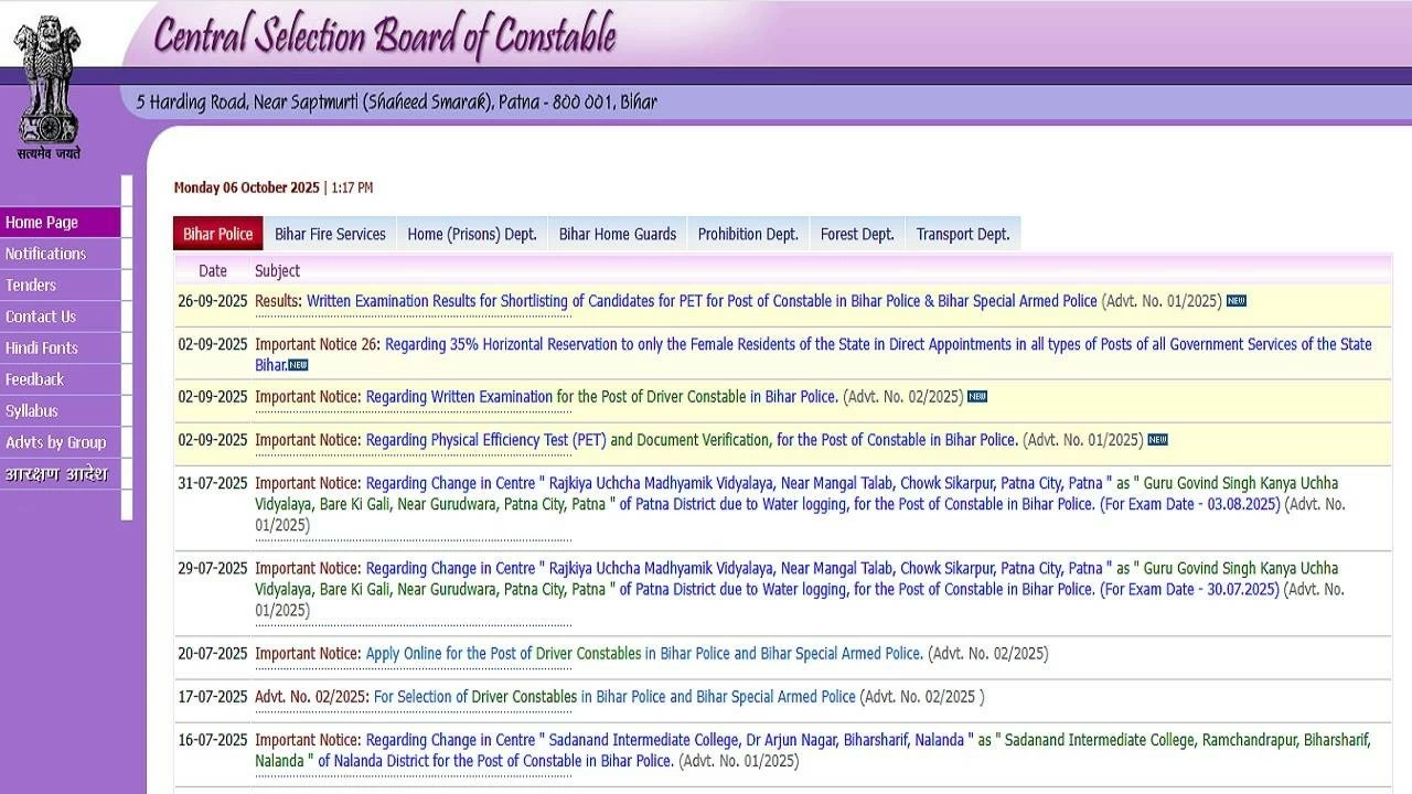 Central Selection Board of Constable 