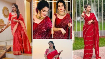 Red saree design ideas to try for Karwa Chauth 2025