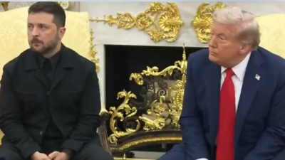 US President Donald Trump at a meeting with Ukrainian President