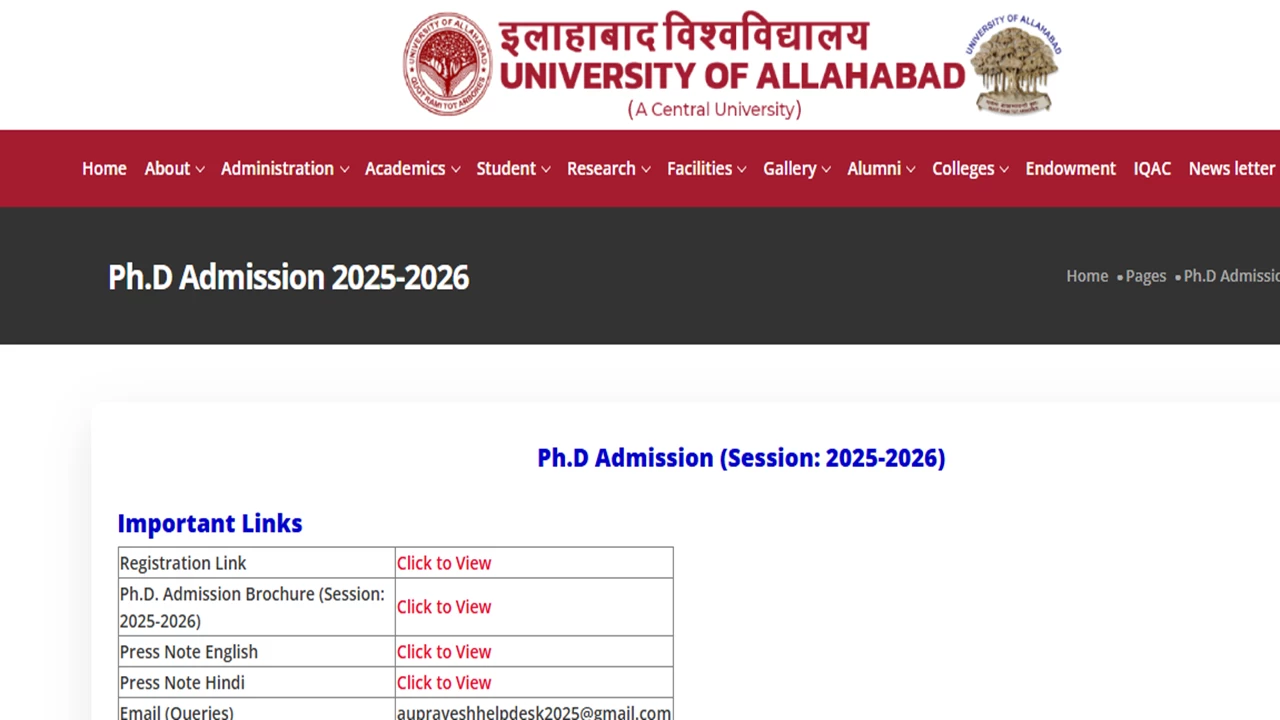 Allahabad University PhD Admission 2026