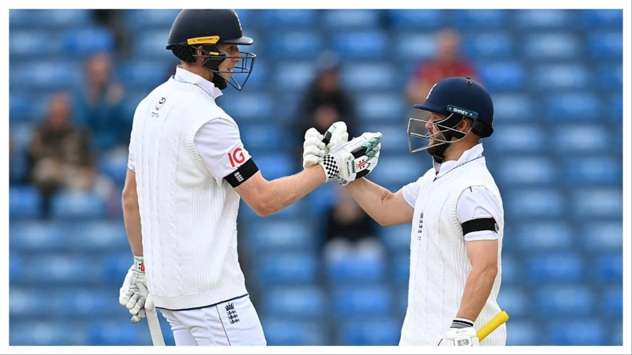 Ben Duckett (right) and Zak Crawley in action against India at Headingley on June 24.