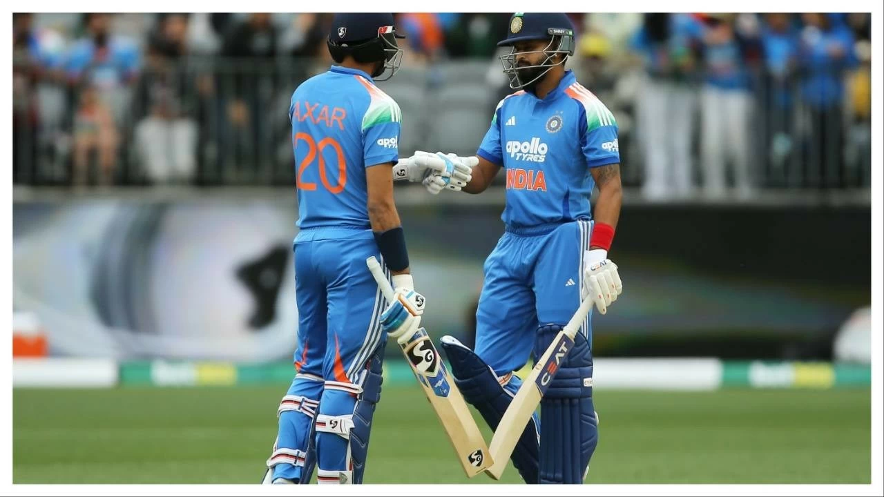 Shreyas Iyer and Axar Patel, left, during the 1st ODI between Australia and India in Perth.