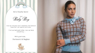 Priyanka Chopra congratulates Parineeti Chopra, Raghav Chadha on having a baby boy.