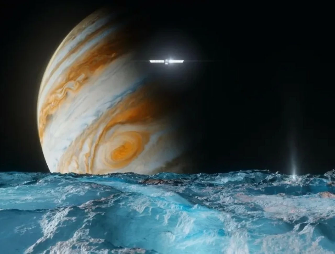 Illustration of Europa Clipper at Europa. 