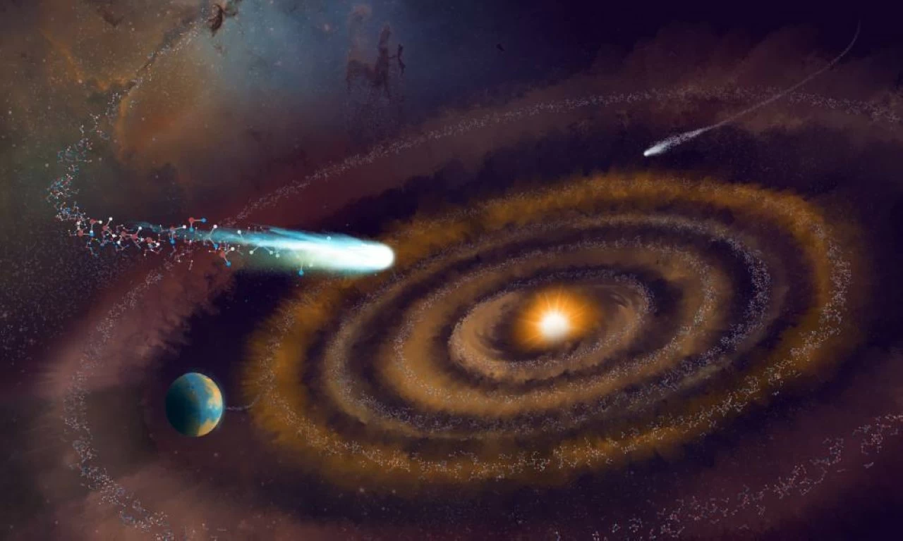 Illustration of a comet in a protoplanetary disk. 
