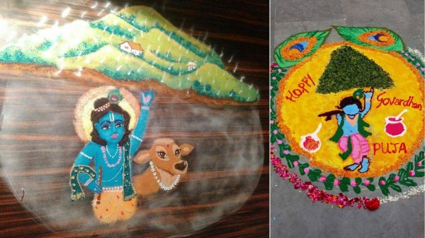 Vibrant Govardhan Puja rangoli design ideas
