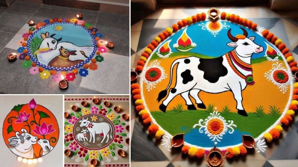 Vibrant Govardhan Puja rangoli design ideas