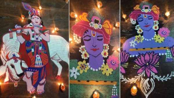 Vibrant Govardhan Puja rangoli design ideas