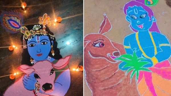 Vibrant Govardhan Puja rangoli design ideas