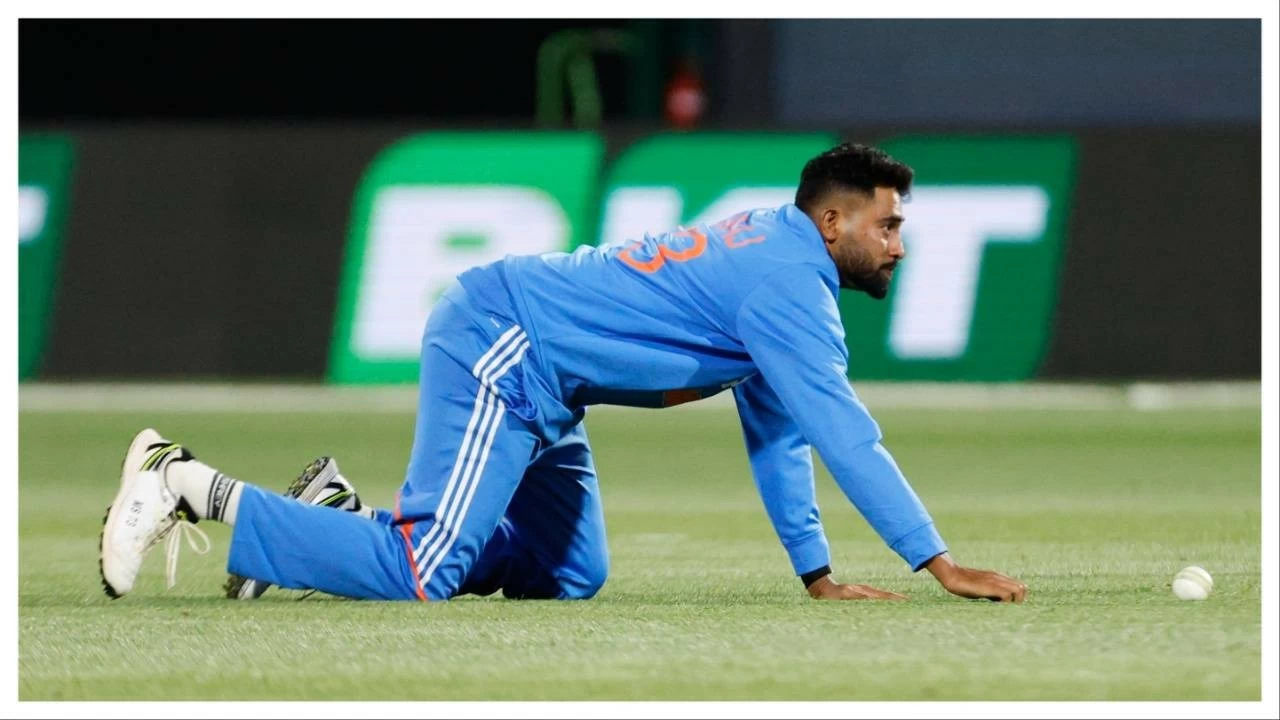 Mohammed Siraj reacts after dropping a catch in Adelaide on Thursday. Photo: