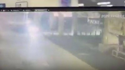 The car spun out of control and hit the metro pillar 