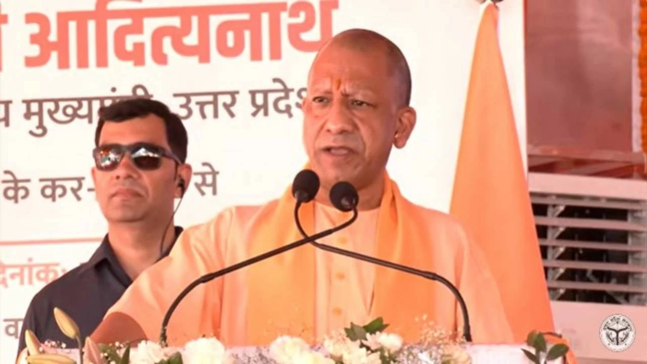 Uttar Pradesh Chief Minister Yogi Adityanath addresses the gathering in Lucknow on Wednesday. 