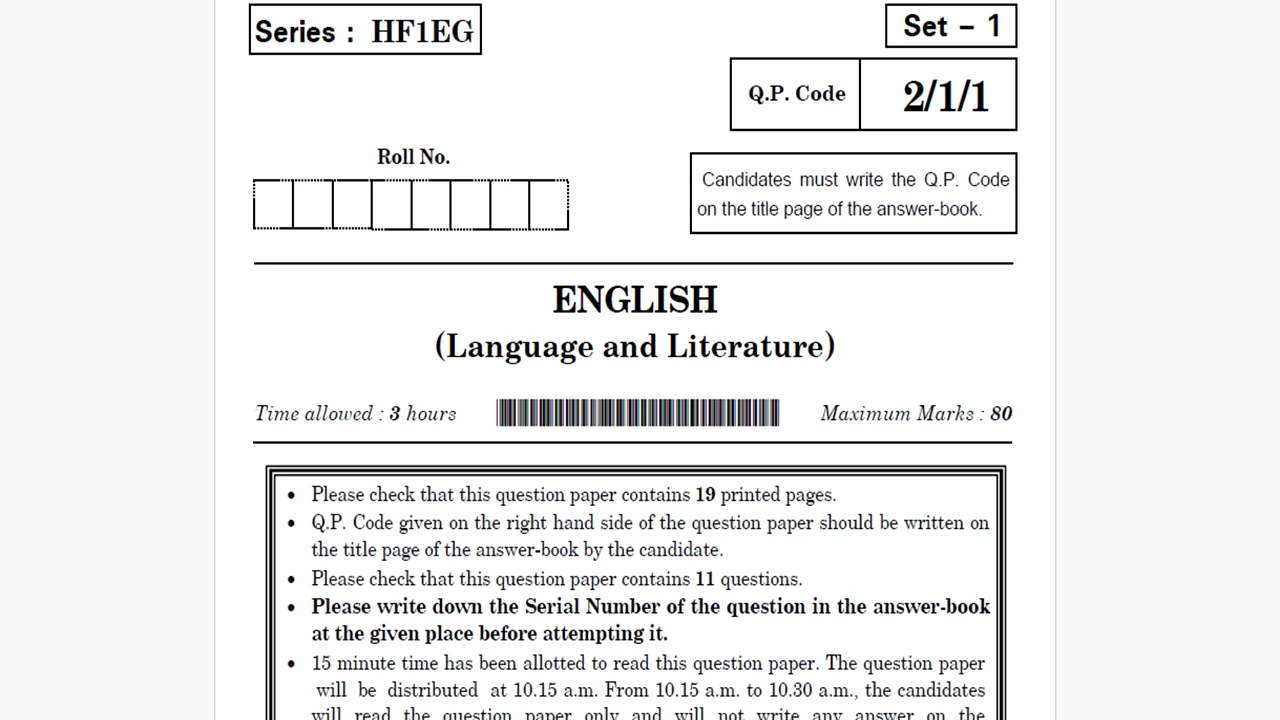 CBSE Class 10 English previous year question paper