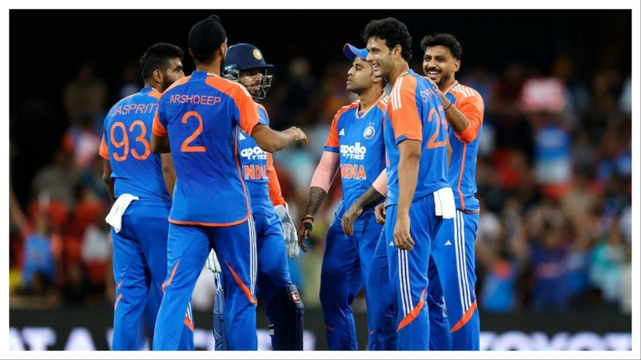 Shivam Dube celebrates with team-mates on Thursday.