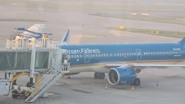 Vietnam Airlines flight on the runway at Shamshabad Airport. 