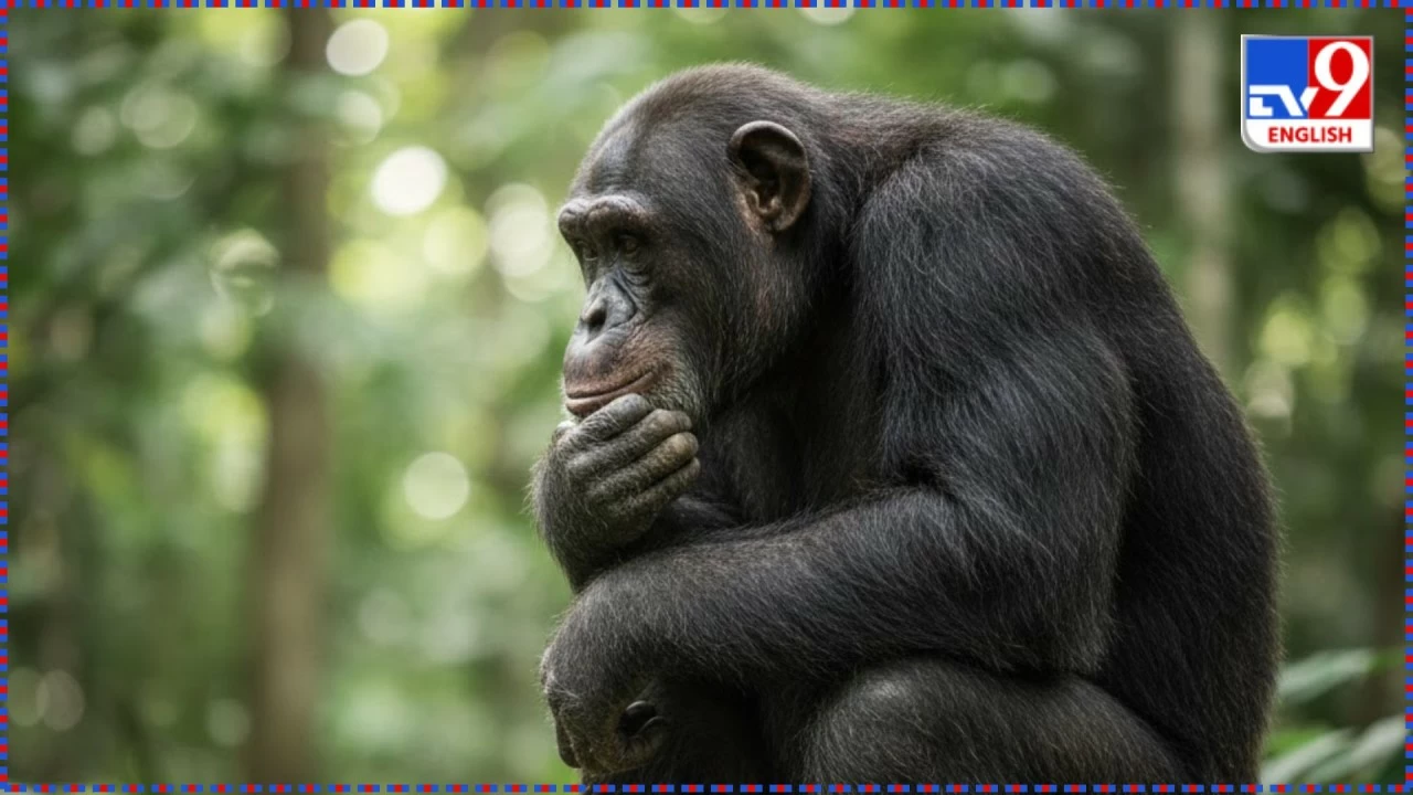 Illustration of a chimpanzee in deep thought. 