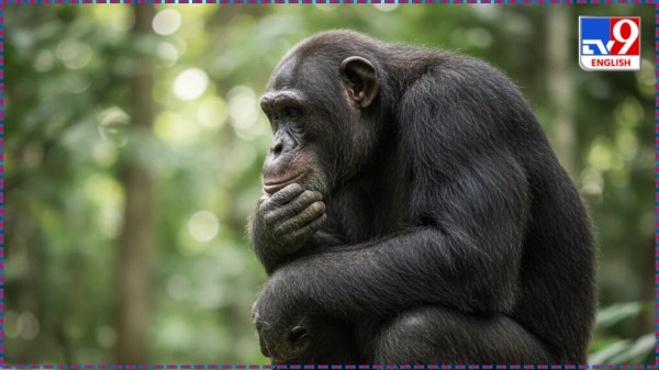 Illustration of a chimpanzee in deep thought. 