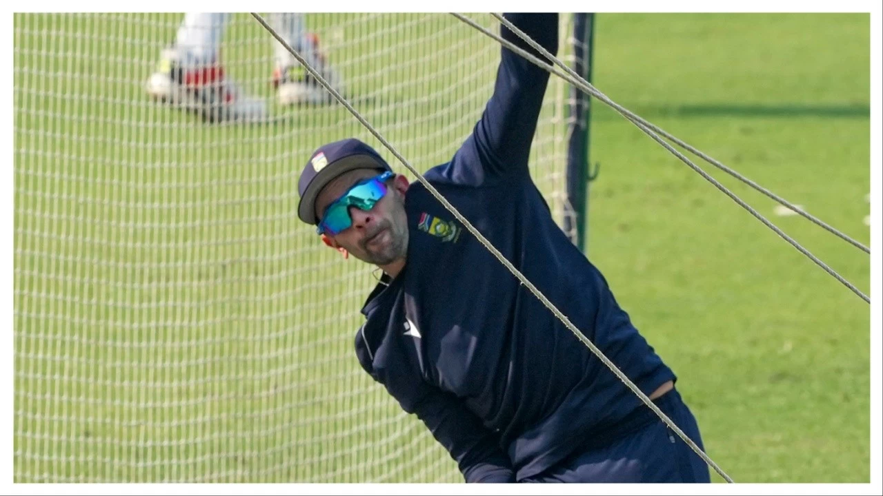 Keshav Maharaj during a training session in Kolkata on Tuesday.