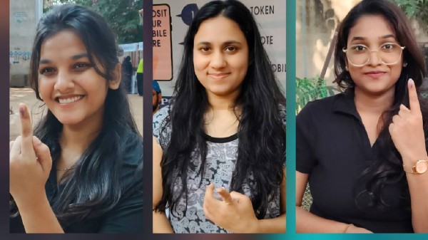 Young women exercise their right to vote in Jubilee Hills  bypoll. 