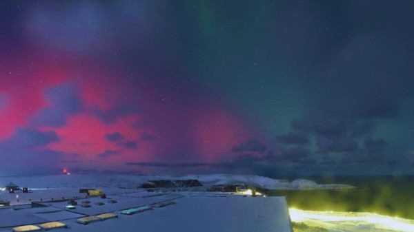 The Northern Lights as seen from North Cape in Norway. 