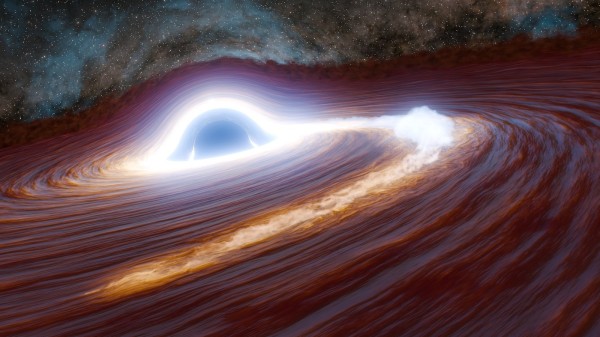 Illustration of a black hole feeding on a star. 