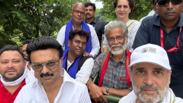 Congress leader Rahul Gandhi and DMK chief MK Stalin during the campaign for Bihar elections 2025