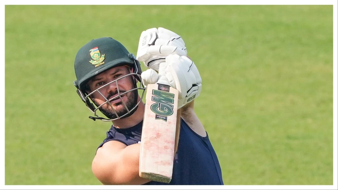 Aiden Markram during a practice session in Kolkata on Nov. 13.
