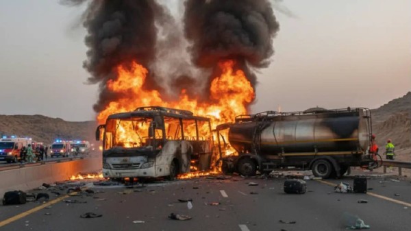 Bus collides with diesel tanker, killing 42 pilgrims 