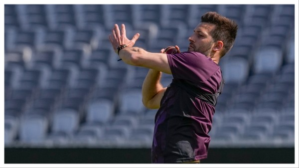 England's Mark Wood during a practice session on July 9.
