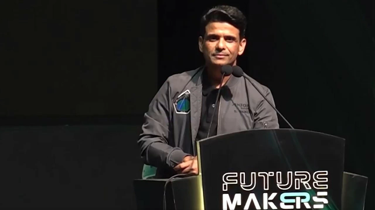 Shubhanshu Shukla speaking during the event in Bengaluru. (@PTI_News/X)