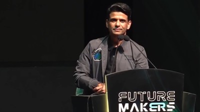 Shubhanshu Shukla speaking during the event in Bengaluru. (@PTI_News/X)