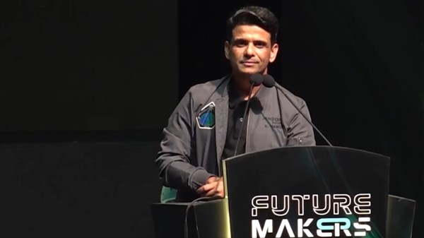 Shubhanshu Shukla speaking during the event in Bengaluru. (@PTI_News/X)