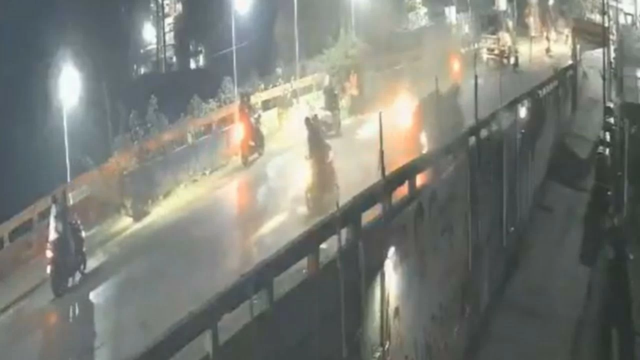 CCTV footage shows the vehicle speeding across the stretch before crashing into multiple two-wheelers