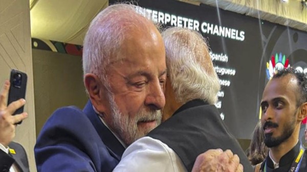 Prime Minister Narendra Modi during a meeting with Brazilian President Luiz Inacio Lula da Silva, on the sidelines of the G20 Leaders' Summit in Johannesburg.