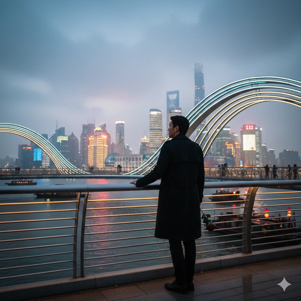 The "Nanpu Bridge Uncle," a viral sensation for his romantic vigil, is now unmasked.  (AI generated Image)