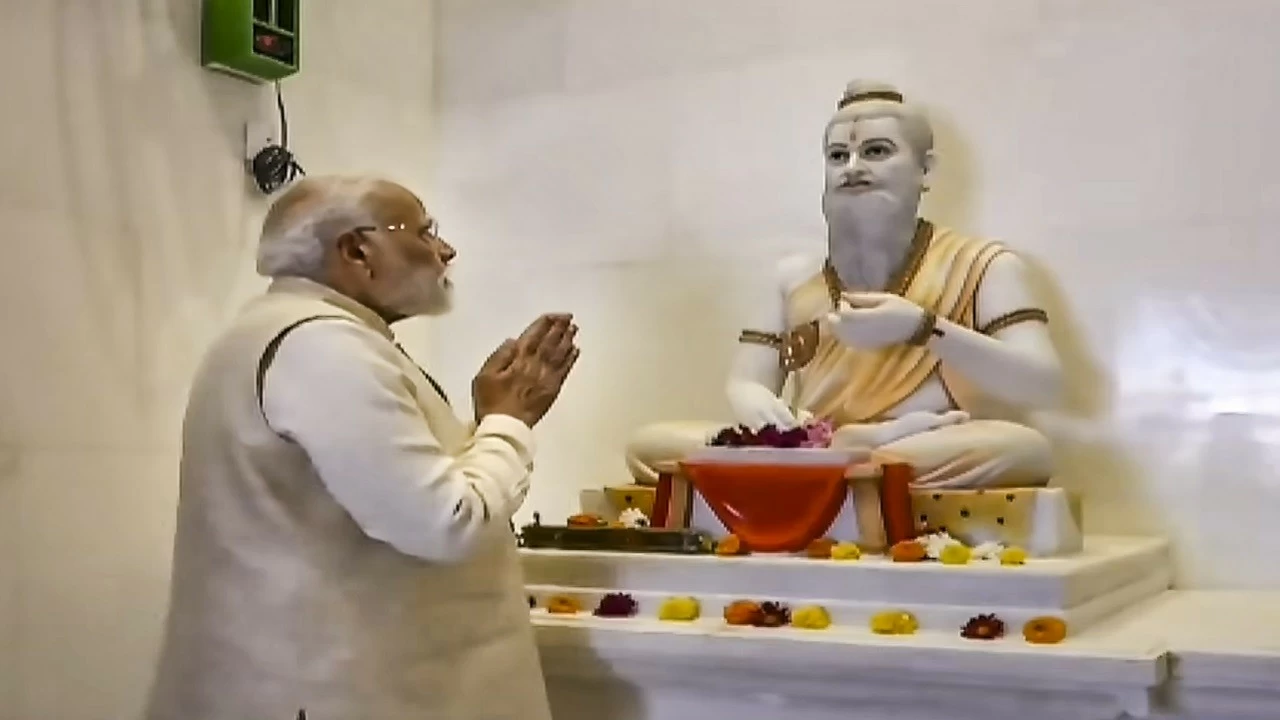 Prime Minister Narendra Modi offers prayers at the Sapt Mandir, situated in the premises of the Ram Temple in Ayodhya.