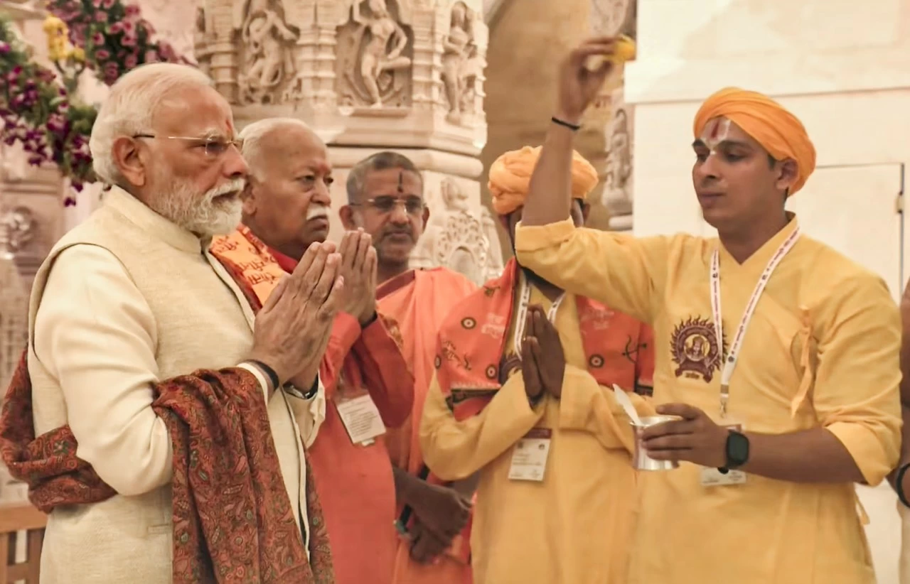 PM Modi along with RSS chief Mohan Bhagwat and UP CM Yogi Adityanath offered prayers at Ram temple