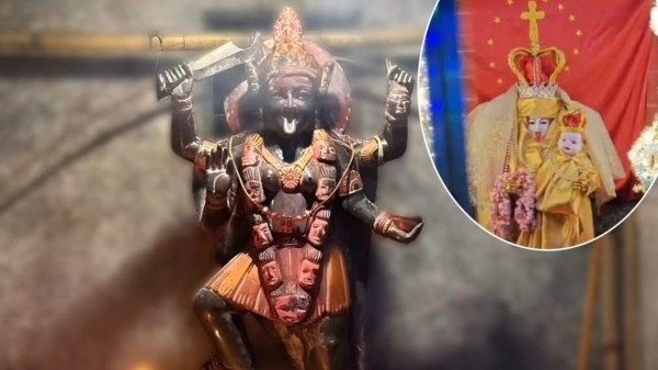 The Goddess Kaali idol which was dressed up as Mother Mary by the priest in a Mumbai temple 