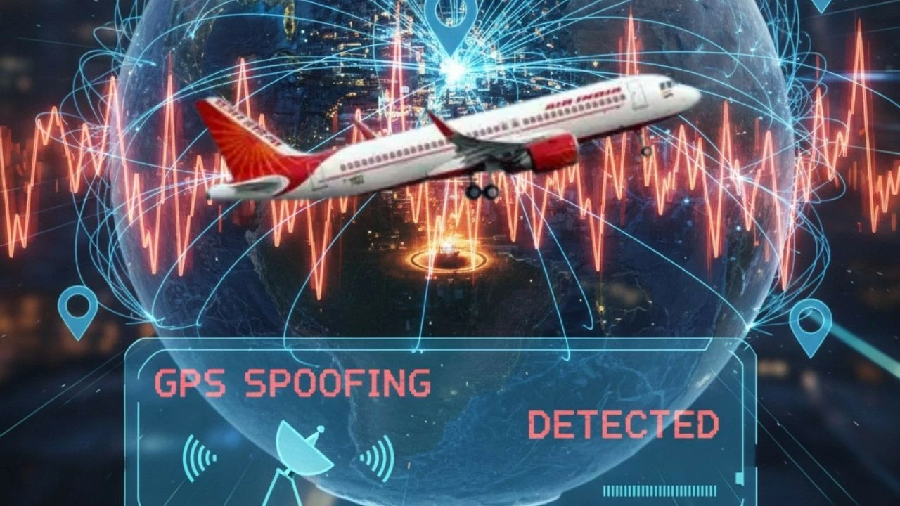 India&#039;s aviation systems face critical GPS spoofing threats, acknowledged near IGI Airport and nationwide. (AI-generated Image)