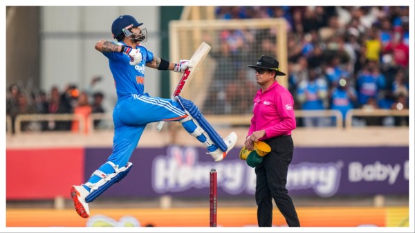 Virat Kohli celebrates his century in Ranchi on Sunday.
