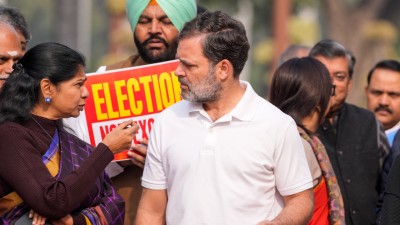 Rahul Gandhi outside the Parliament on Tuesday. (Photo: PTI)