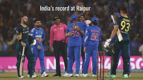 What is India's white-ball record in Raipur?